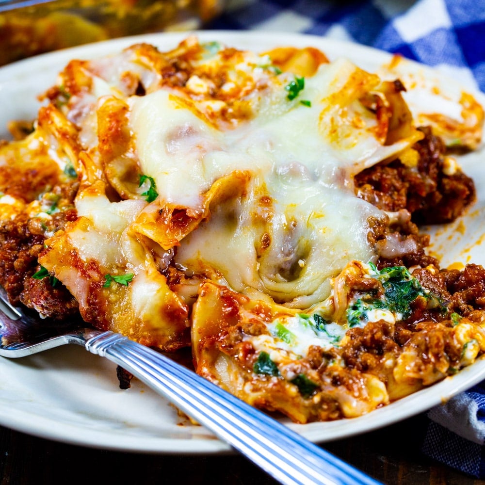 Beef Florentine Casserole dished up on a plate.