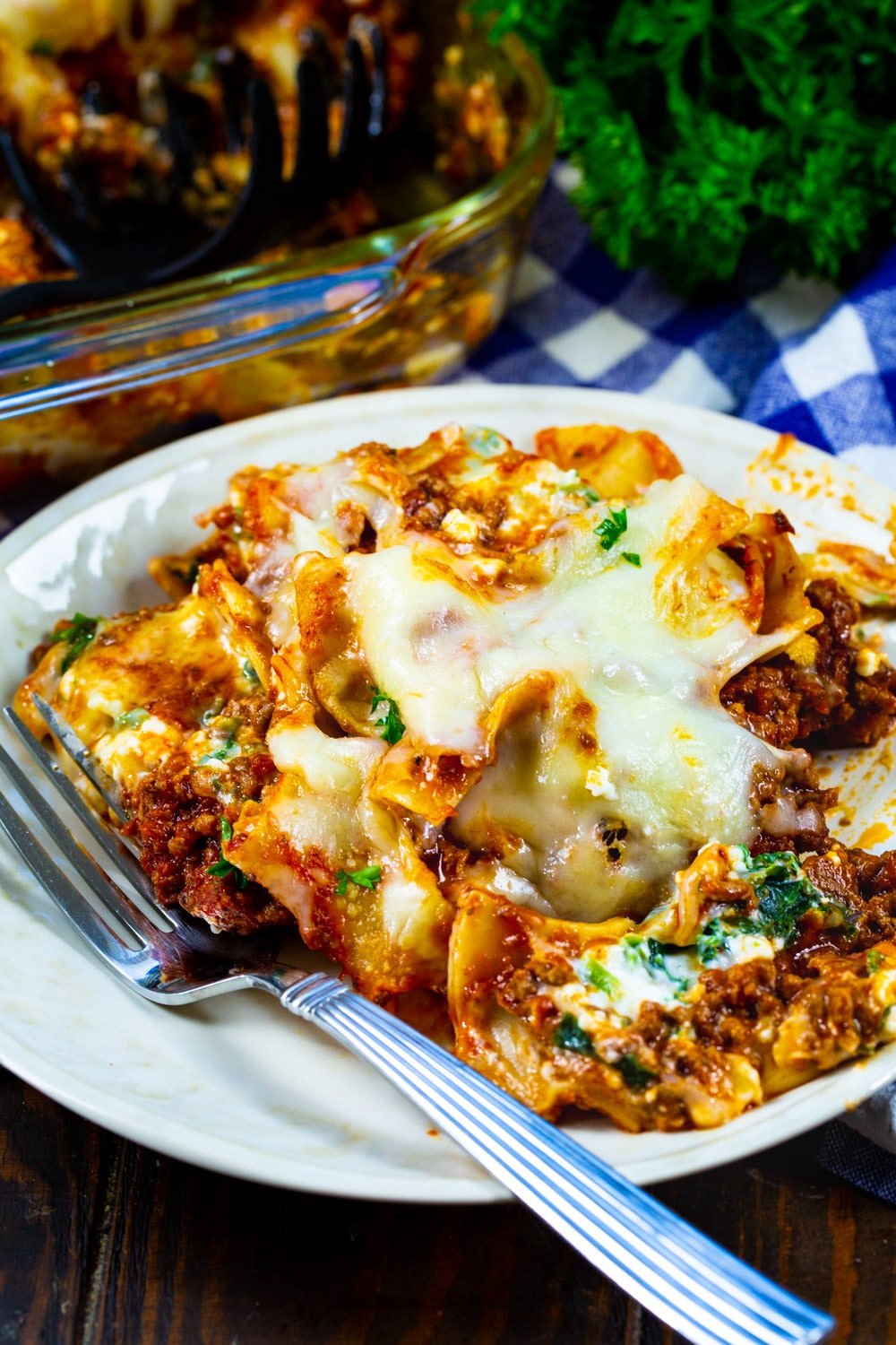 Serving of Beef Florentine Casserole on a plate.