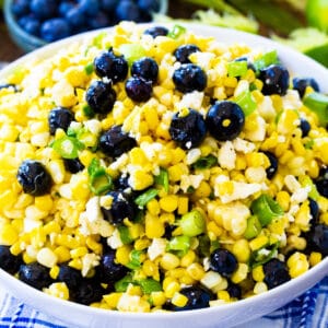 Blueberry, Corn, and Feta Salad in a serving bowl.
