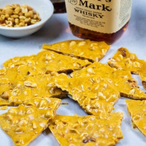 Pieces of Peanut Brittle with bourbon.