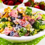Broccoli Starwberry Salad in a serving bowl.