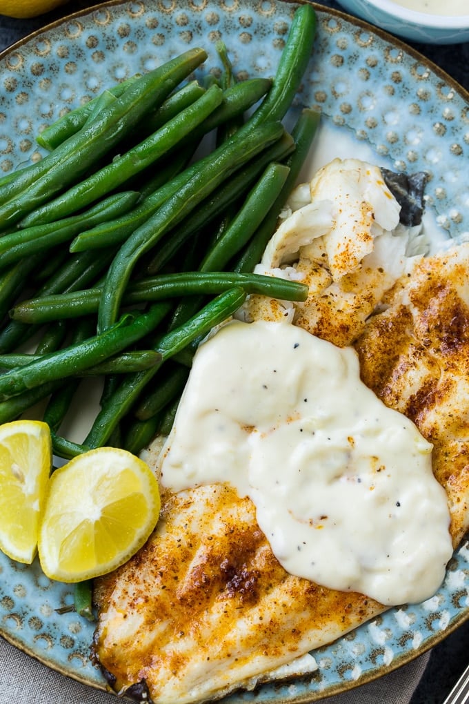Broiled Flounder with Lemon Cream Sauce- ready in just 15 minutes!