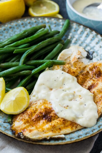 Broiled Flounder with Lemon Cream Sauce - Spicy Southern Kitchen