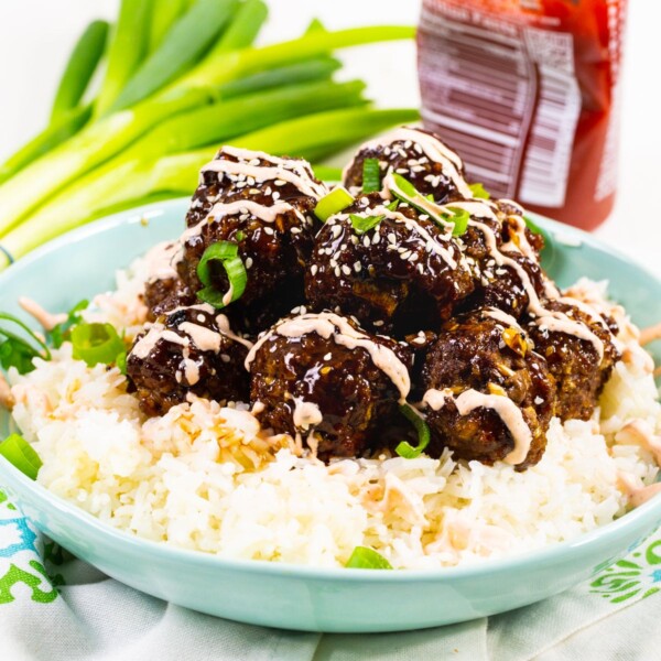 Bulgogi Meatballs over white rice.