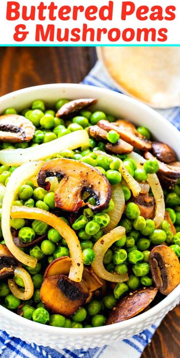 Close-up of Buttered Peas and Mushrooms