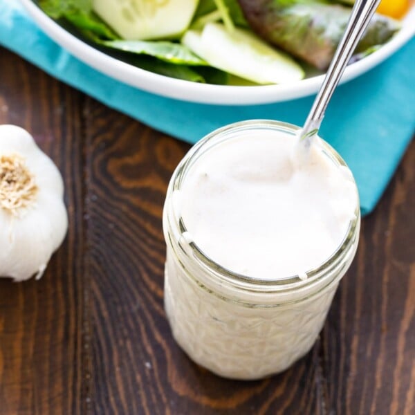 Buttermilk Garlic Dressing in a mason jar.