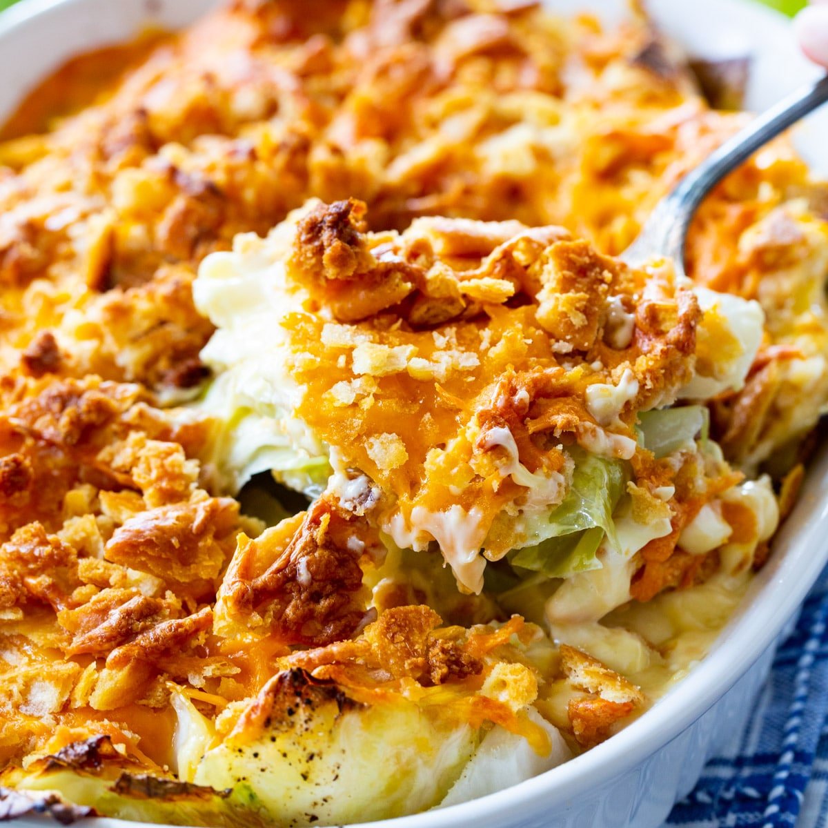 Old-Fashioned Cabbage Casserole in a baking dish.