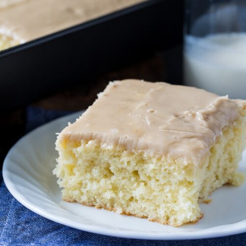 Buttermilk Sheet Cake with Caramel Icing - Spicy Southern Kitchen