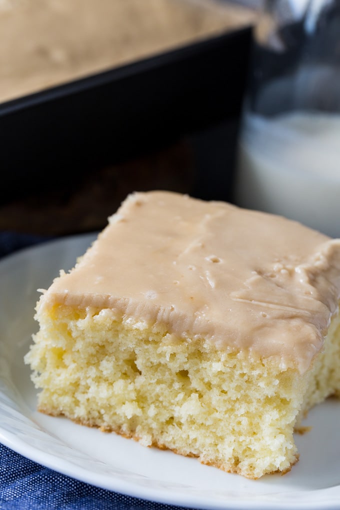 Buttermilk Sheet Cake with Caramel Icing - Spicy Southern Kitchen