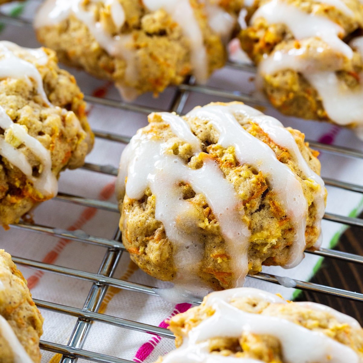 Carrot Cake Cookies on a wire rack.