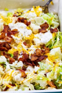 Bacon and Ranch Cauliflower Salad in a 9x13-inch pan.
