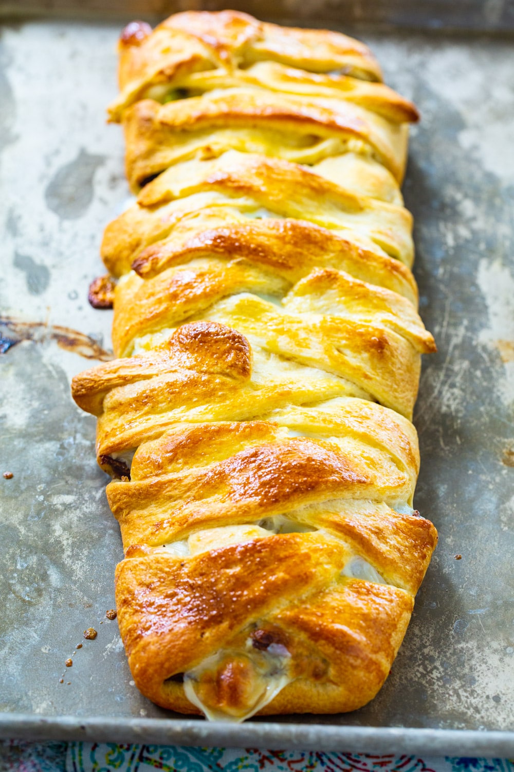 Baked Crescent Braid on baking sheet.