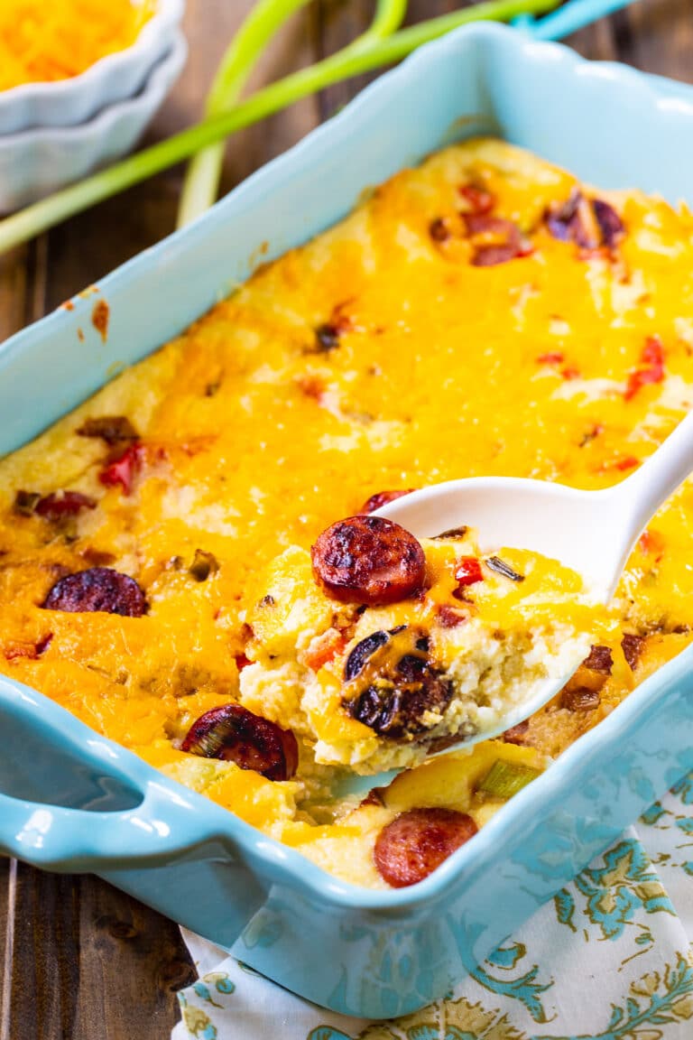 Cheesy Grits Casserole With Smoked Sausage Spicy Southern Kitchen