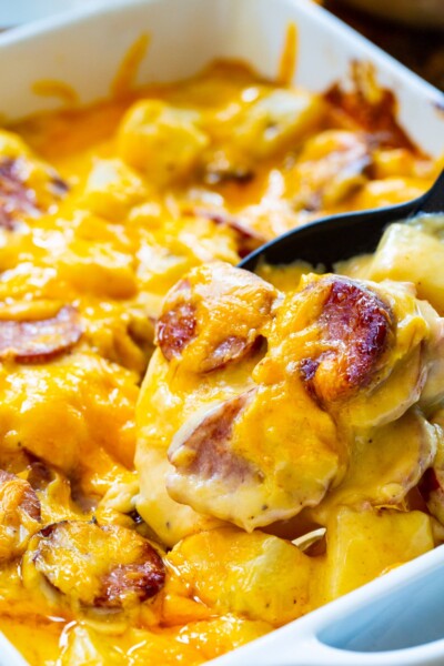 Cheesy Potatoes With Smoked Sausage - Spicy Southern Kitchen