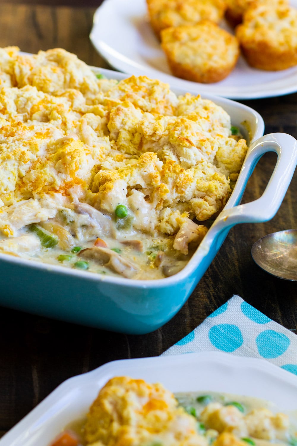 Chicken Cobbler in a baking dish.