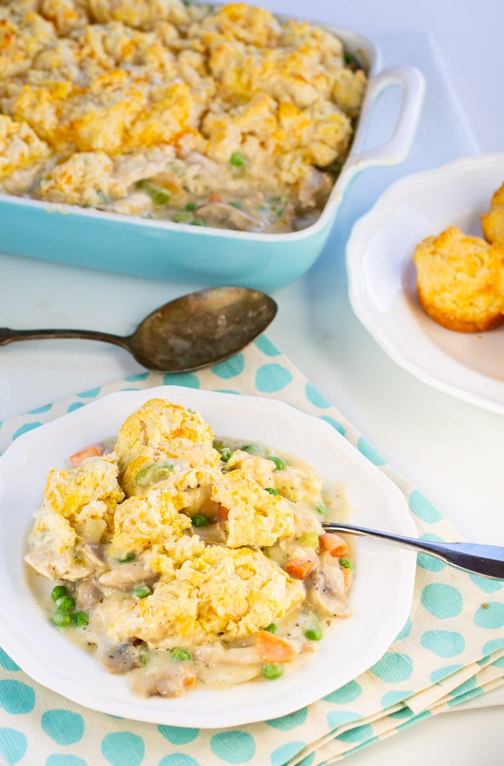 Chicken Cobbler dished up on a plate.