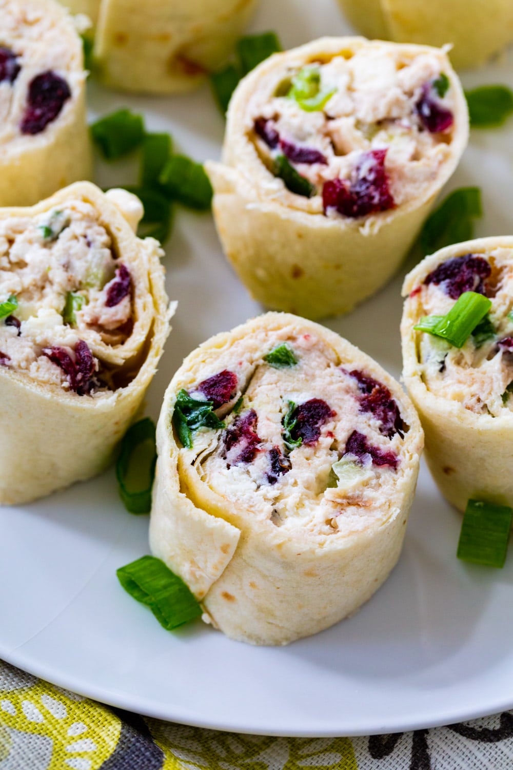 Close-up of Chicken Cranberrry Pinwheels  on plate.