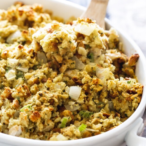 Chicken Stuffing Casserole in a casserole dish.