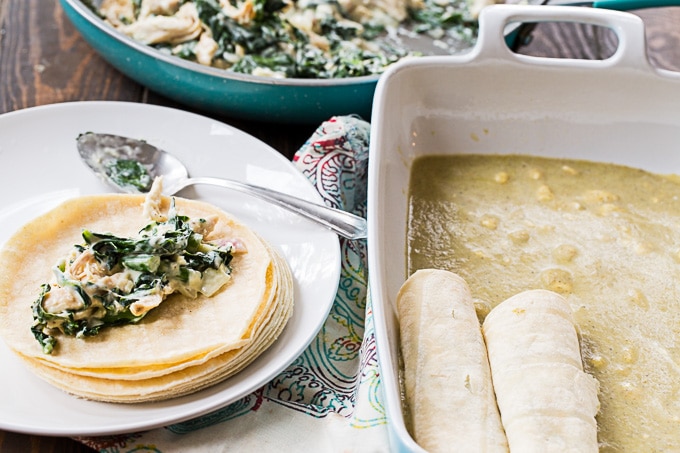 Creamy Chicken and Collard Green Enchiladas