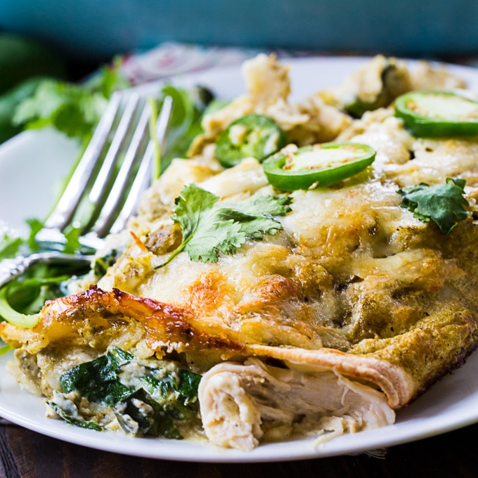 Creamy Chicken and Collard Green Enchiladas