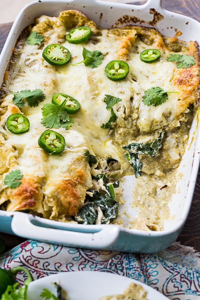 Creamy Chicken and Collard Green Enchiladas