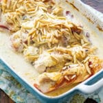 Chicken and Sour Cream Bake in a baking dish.