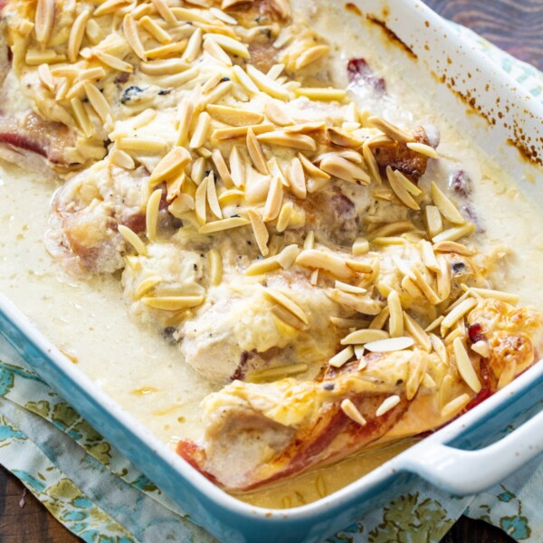 Chicken and Sour Cream Bake in a baking dish.