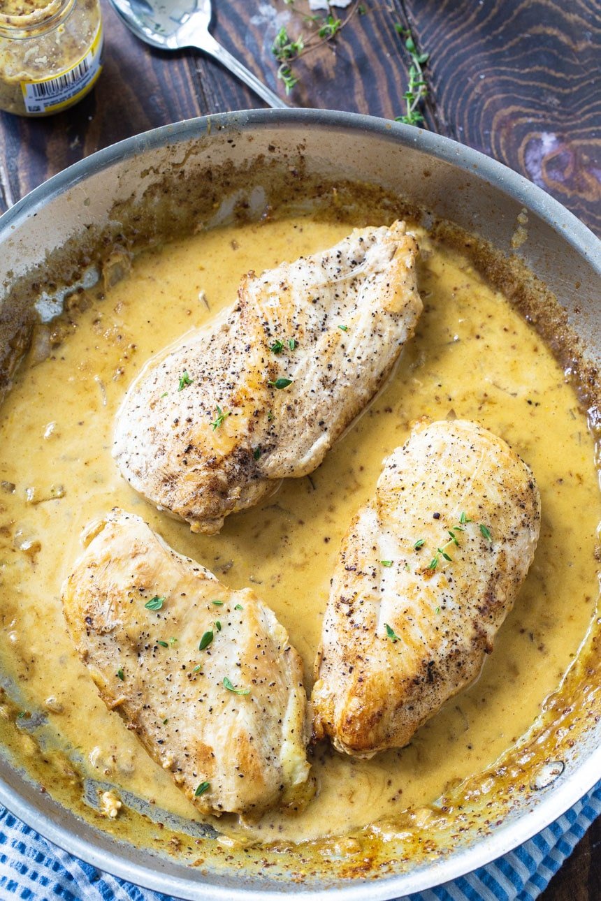 Chicken with Creole Mustard Cream Sauce in a skillet