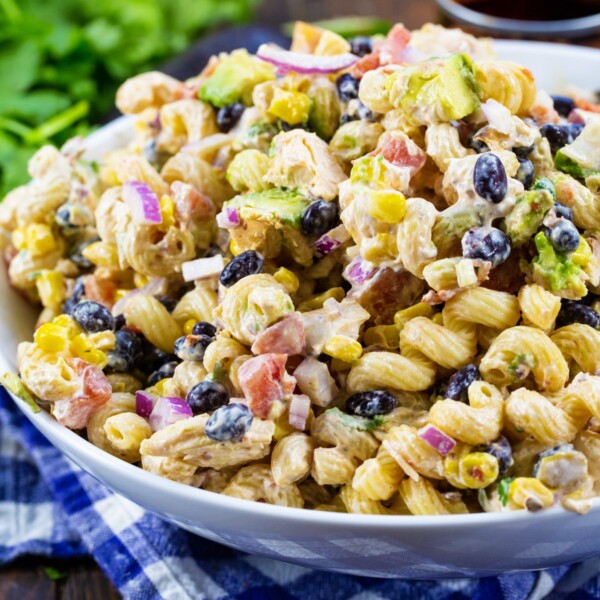 Chipotle Chicken Pasta Salad in serving bowl.