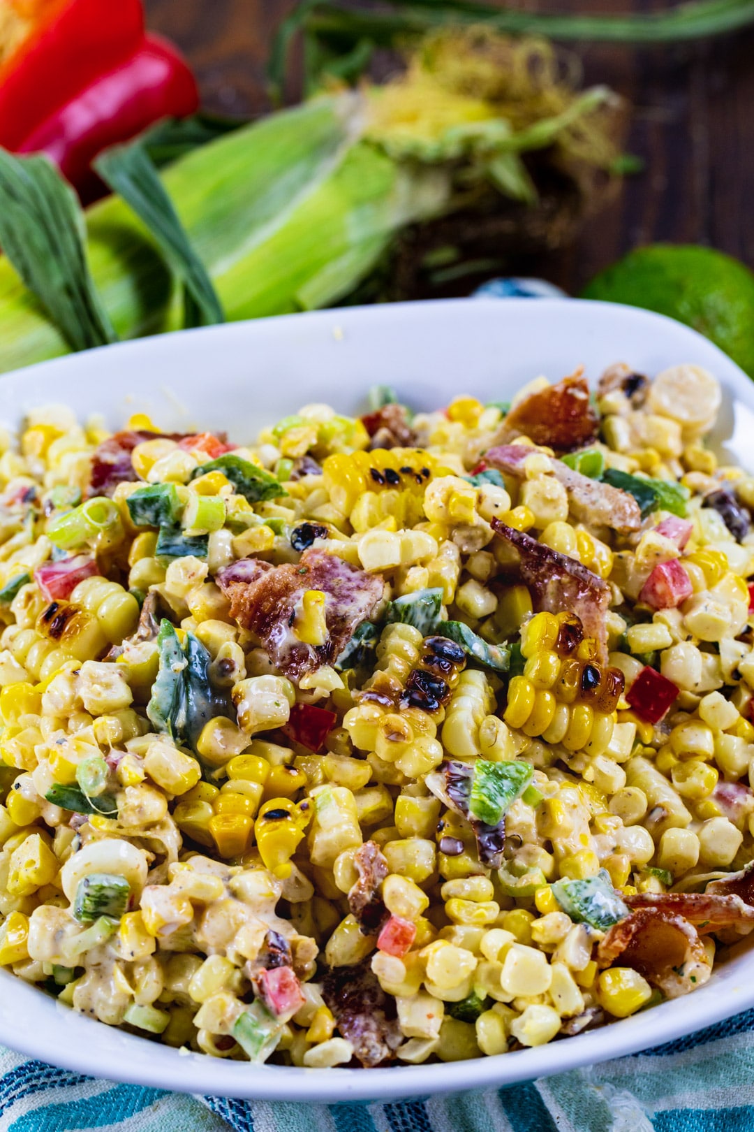 Chipotle Corn Salad in white serving bowl.