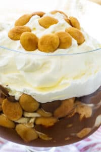 Chocolate Banana Pudding in a trifle bowl.