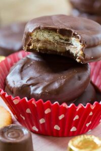 Chocolate Covered Ritz Crackers stuffed with Rolos