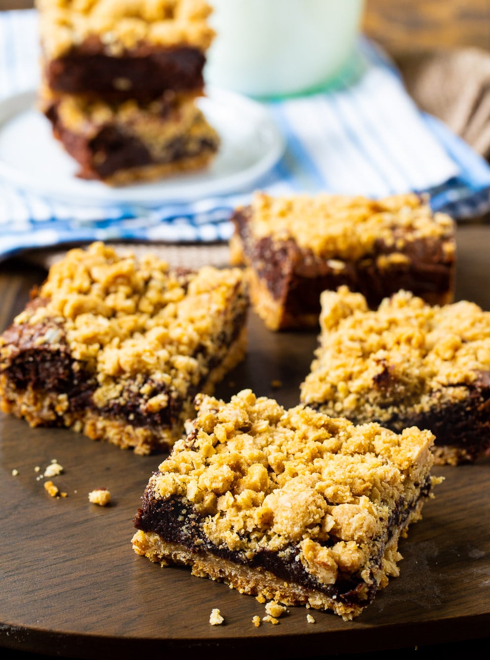 Chocolate Oatmeal Bars on a wood board.