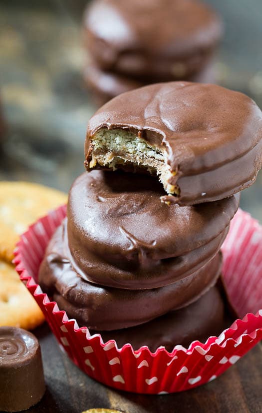 Rolo Stuffed Ritz Crackers dipped in milk chocolate. The ultimate sweet and salty snack!