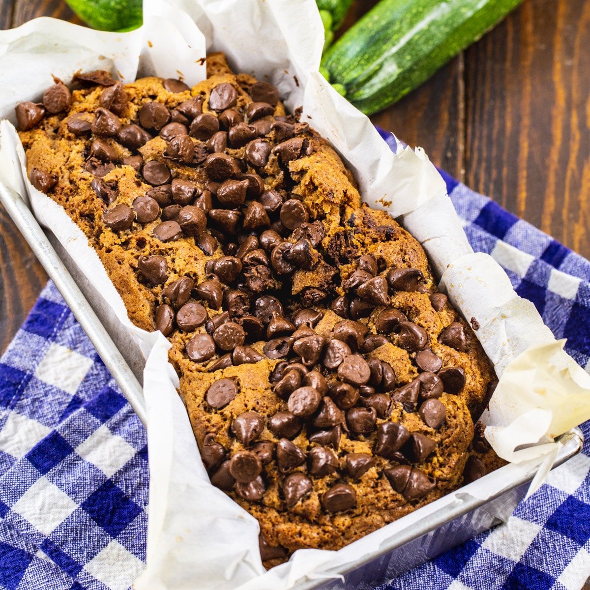 Chocolate Zucchini Bread in a loaf pan.