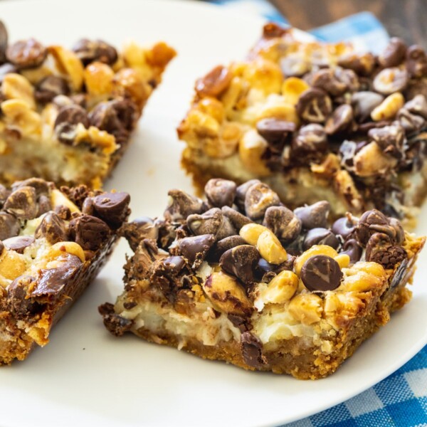 Chocolate and Peanut Graham Bars on a plate.