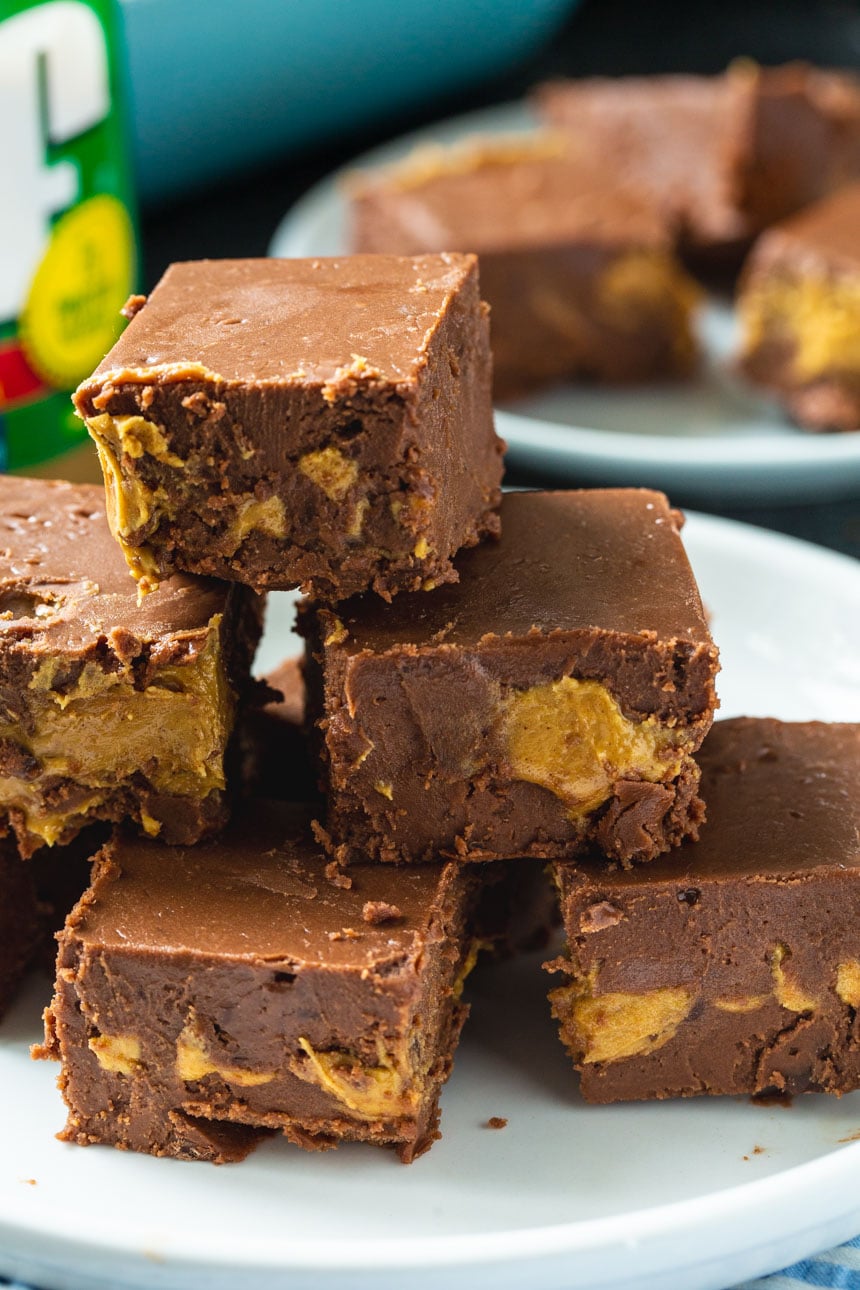 Close-up of Peanut Butter and Chocolate Fudge pieces.