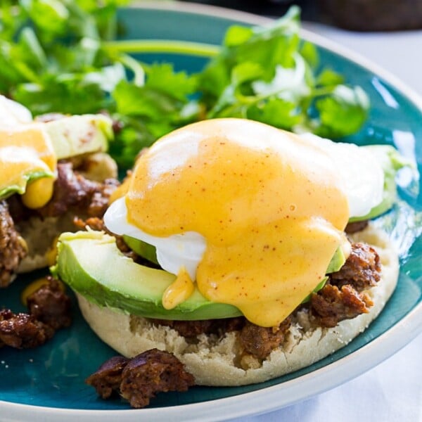 Mexican Eggs Benedict with chorizo