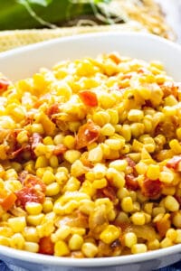 Corn Maque Choux in a serving bowl.