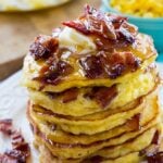 Sweet Corn and Candied Bacon Pancakes