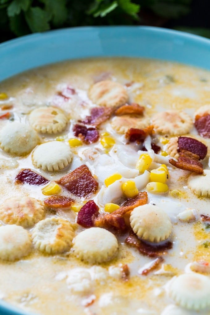 Crab and Corn Chowder with bacon