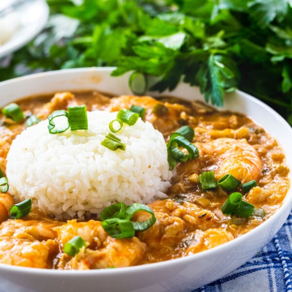 Crab and Shrimp Etouffee in a bowl with fresh parsley.