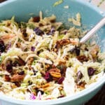 Cranberry Pecan Coleslaw in large blue bowl.
