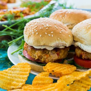 Crawfish Burgers with dill sauce