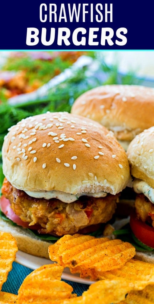 Crawfish Burgers with creamy dill sauce #mardigras #crawfish #neworleans