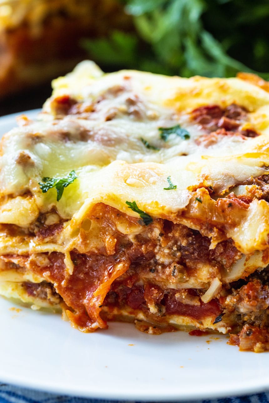 Close-up of Cream Cheese Lasagna slice.