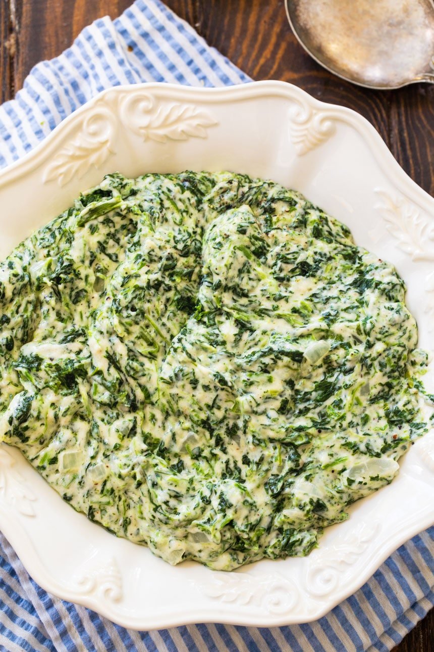 Overhead shot of Creamed Spinach