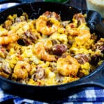 Cheesy Creole Breakfast Skillet in a cast iron skillet.