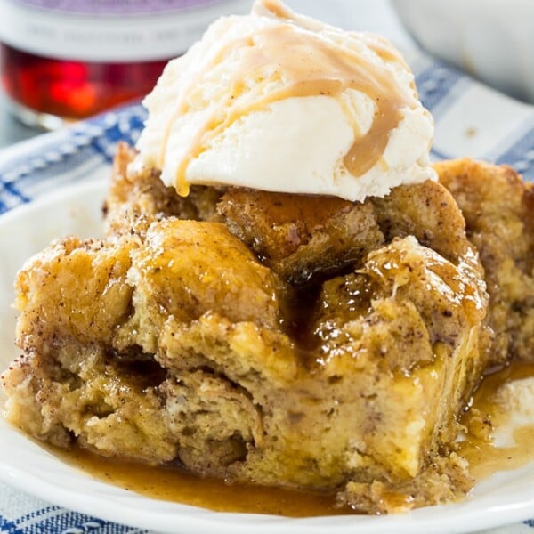 Crock Pot Bread Pudding with Buttered Rum Sauce