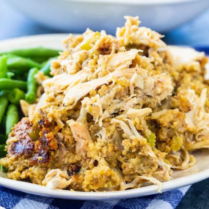Crock Pot Chicken and Dressing Casserole - Spicy Southern Kitchen